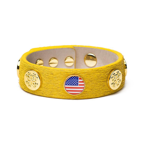 Meagen Wide Calfskin Patriotic - Yellow with Gold
