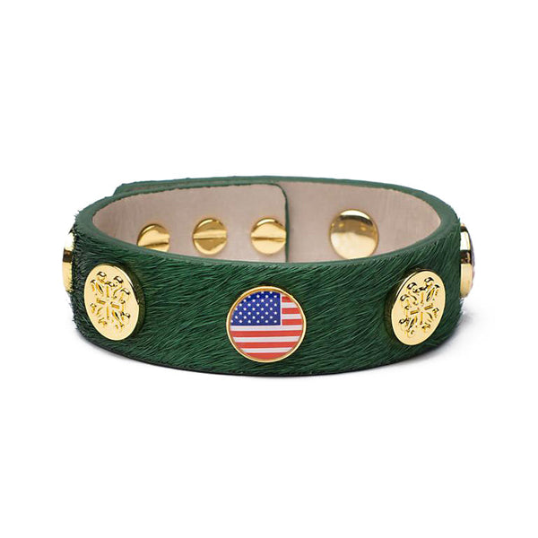 Meagen Wide Calfskin Patriotic - Green with Gold